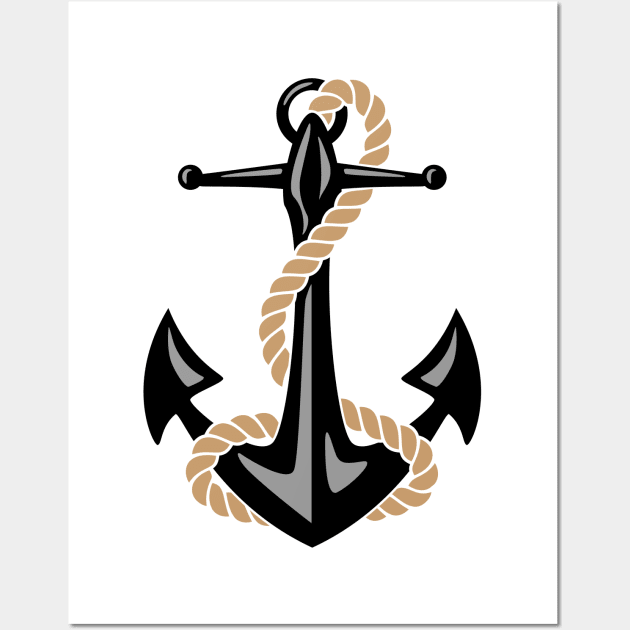 Classic Nautical Anchor and Rope Design Wall Art by hobrath